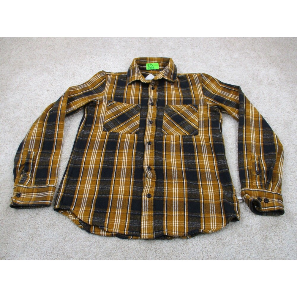 Altamont Shirt Men Small Brown Blue Binary Flannel Plaid Cotton Casual Button Up